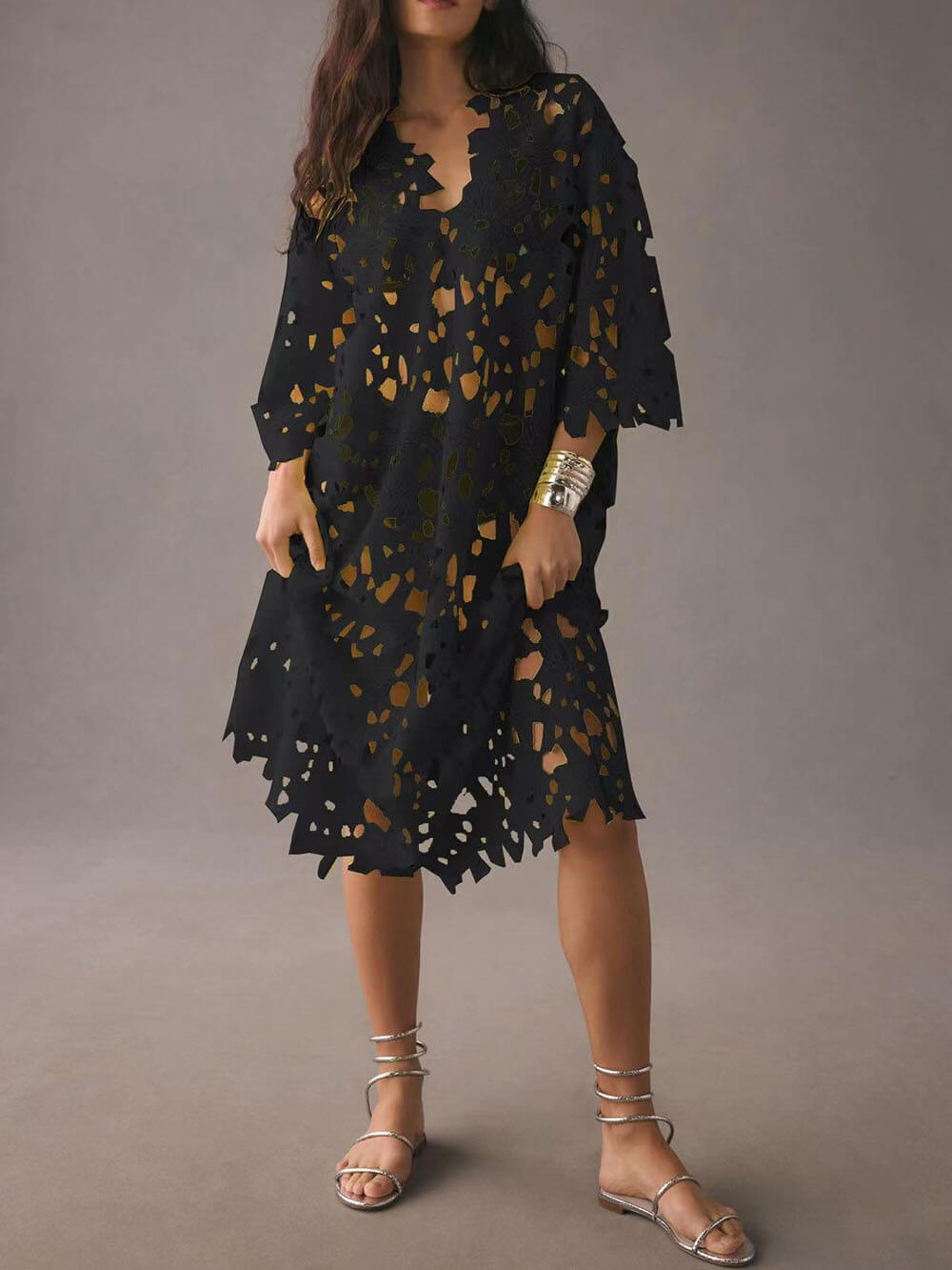 Robe mi-longue de plage en dentelle à enfiler