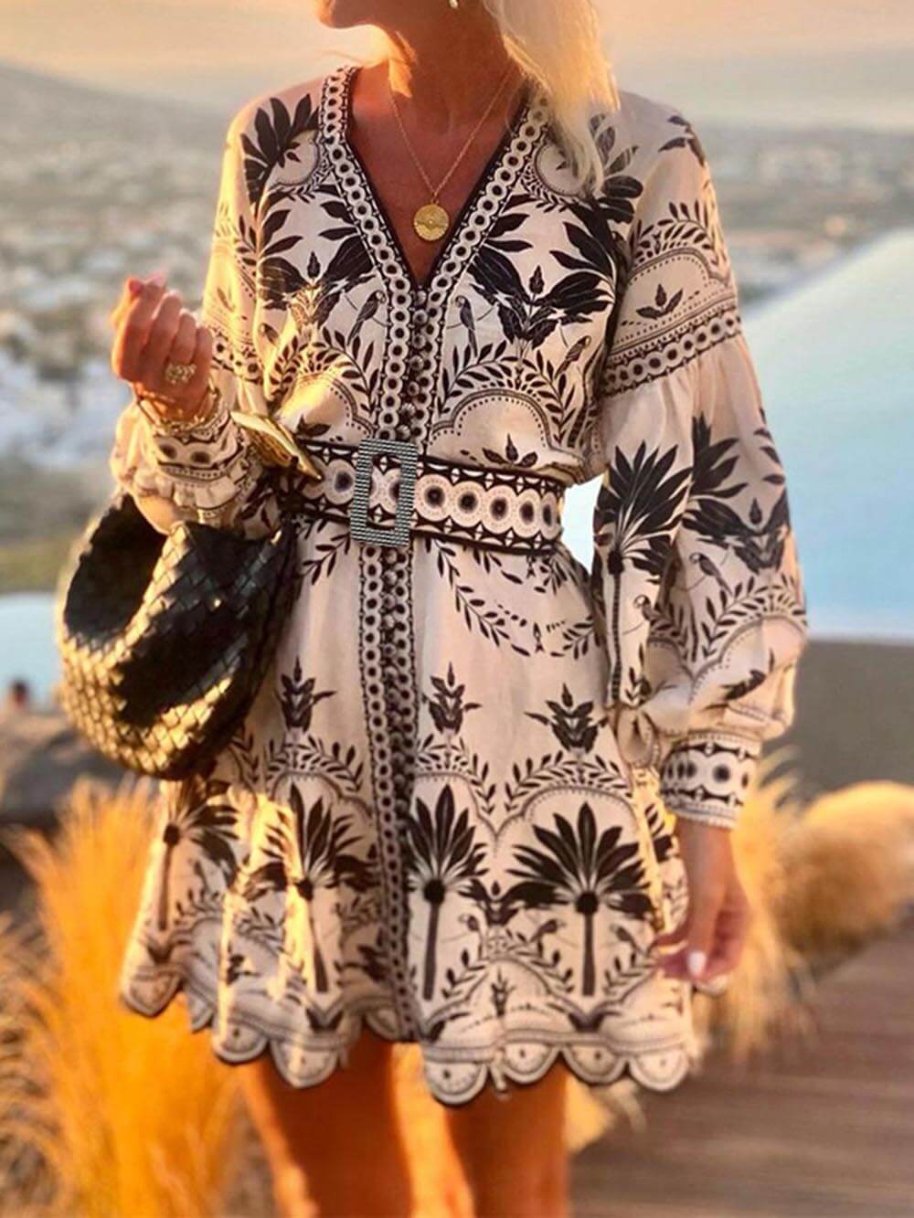 Robe courte de plage imprimée et ample