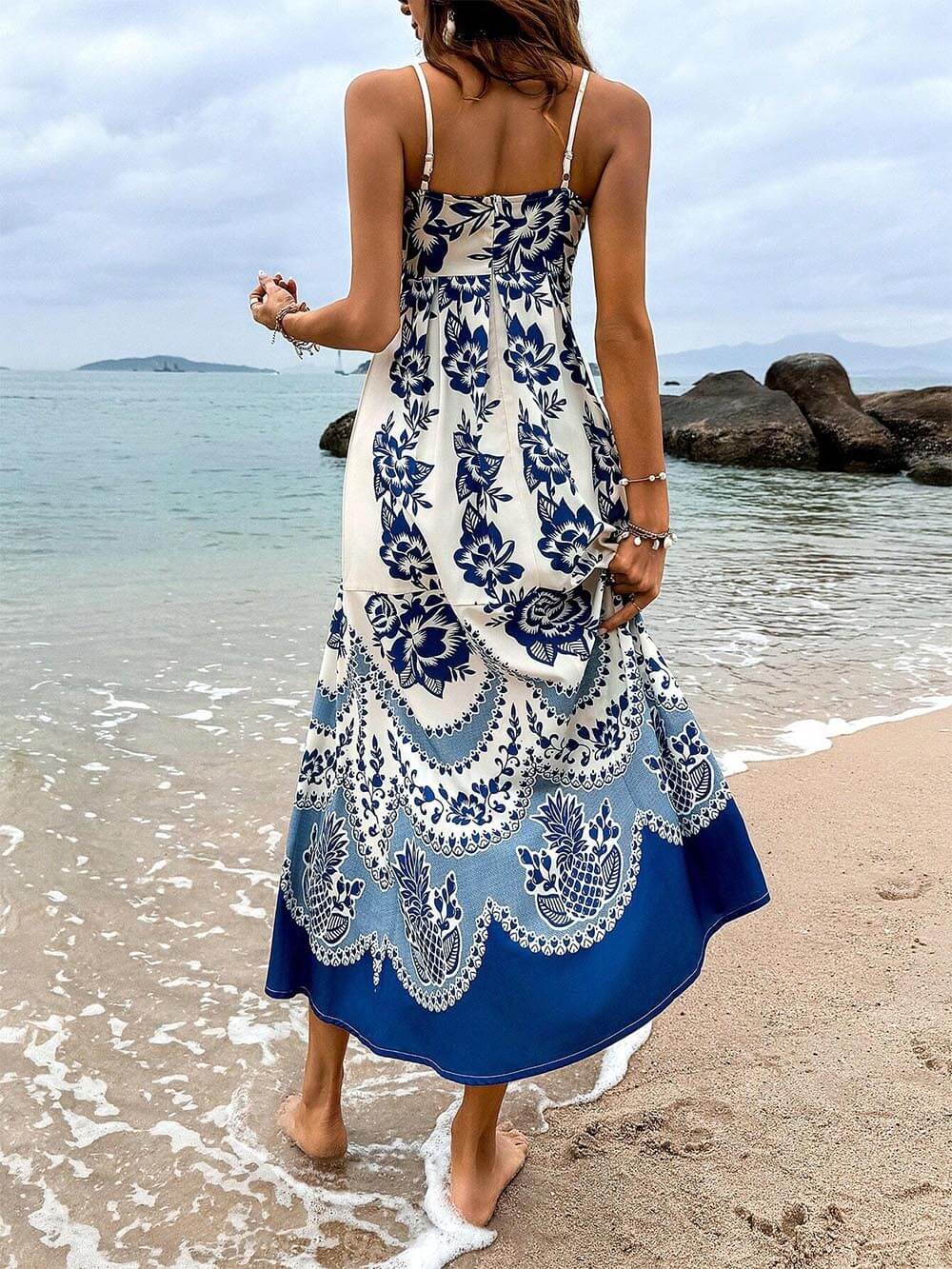 Robe midi ample smockée au dos à imprimé floral ethnique