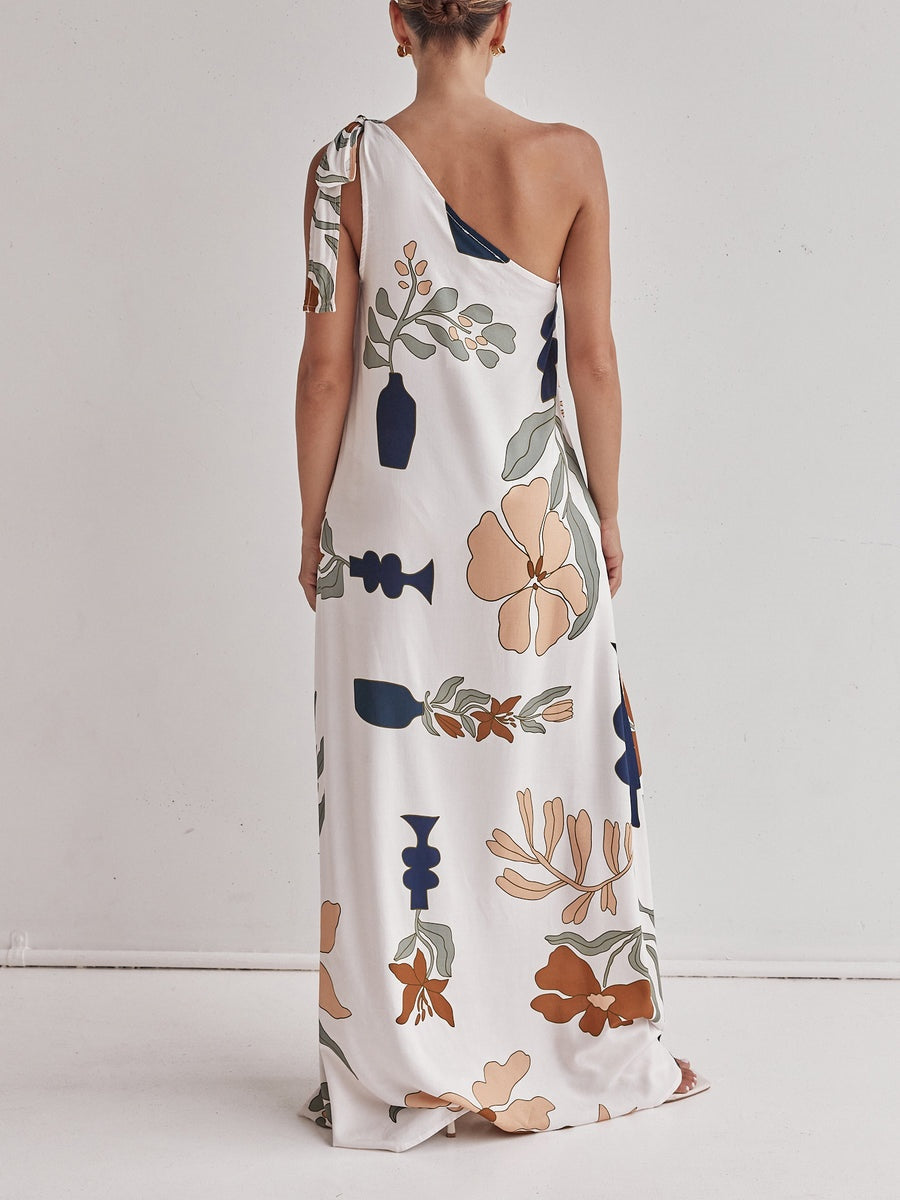 Robe longue asymétrique imprimée