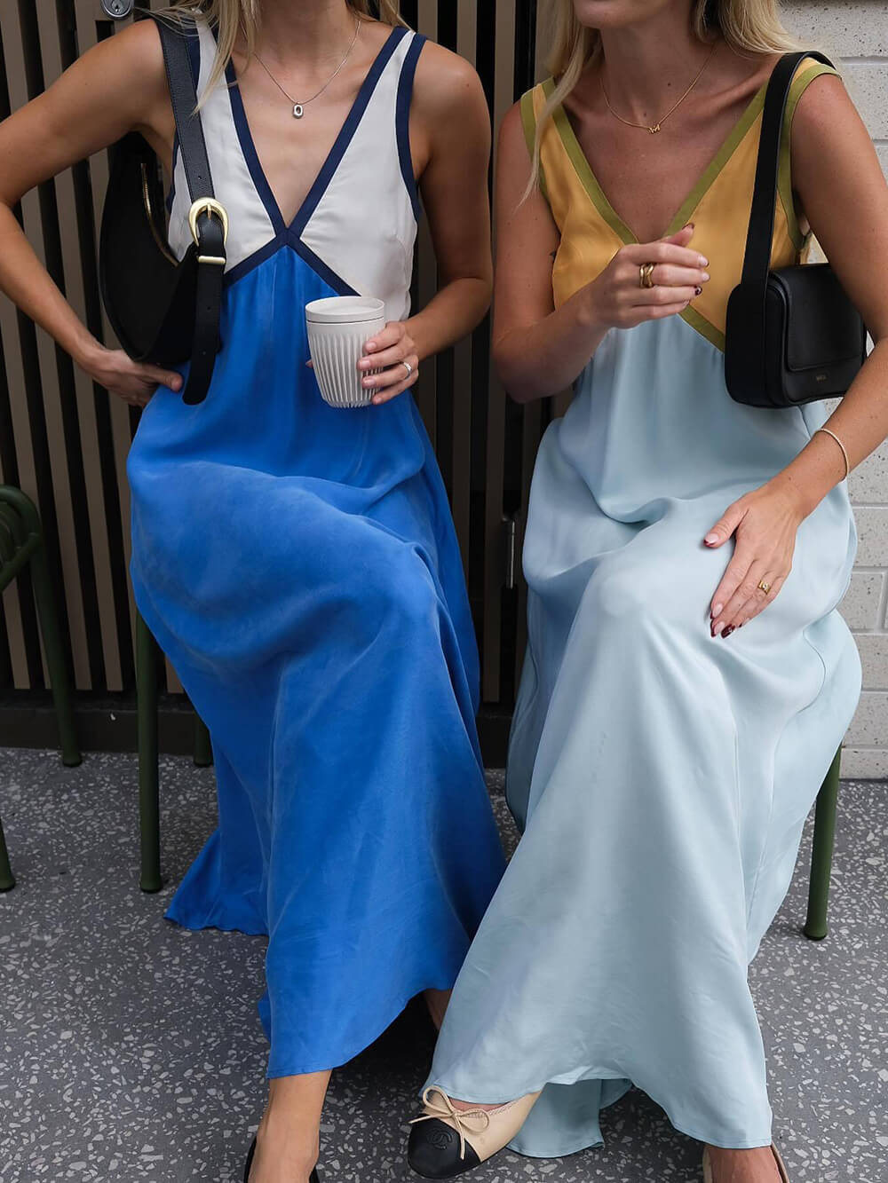 Robe Chic Col V à Couture Couleur Contrastante