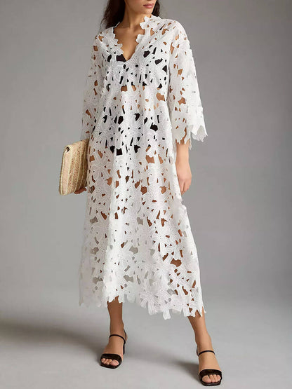 Robe mi-longue de plage en dentelle à enfiler