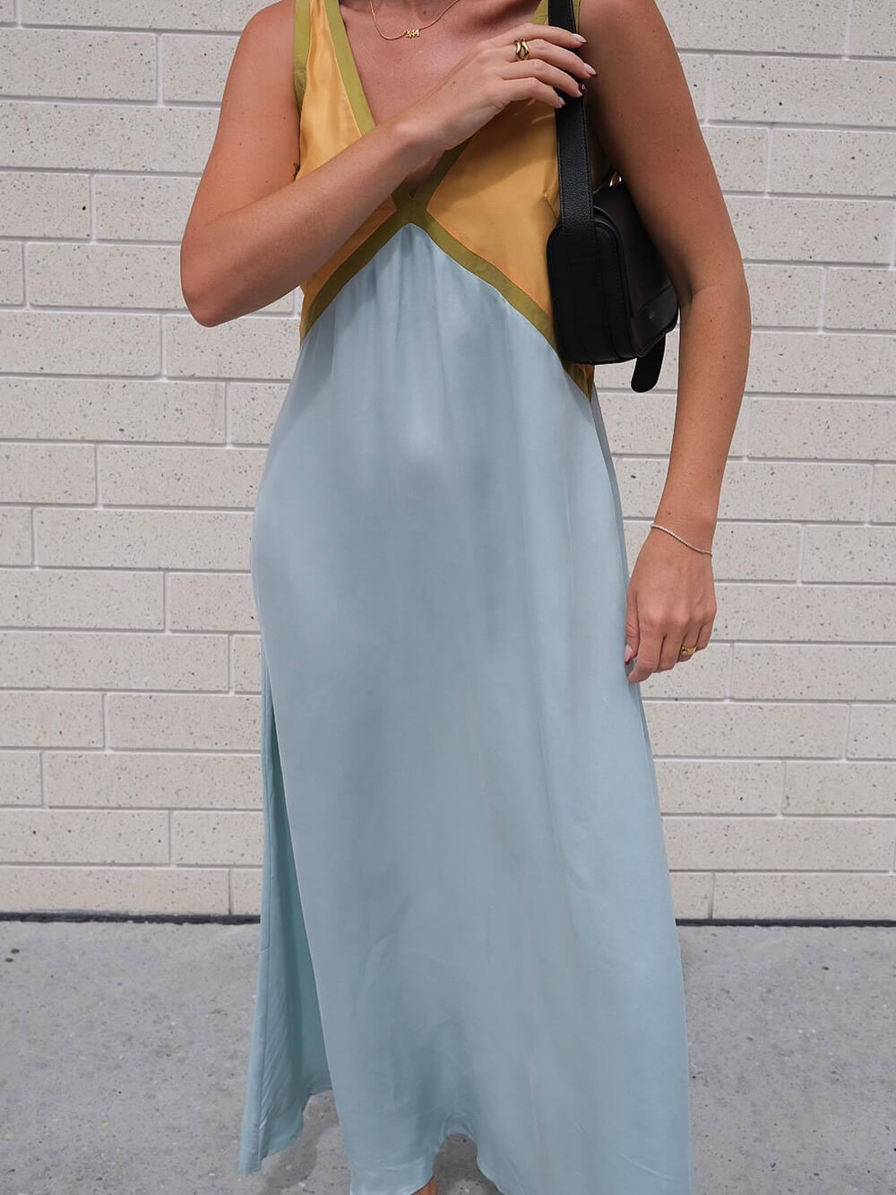 Robe Chic Col V à Couture Couleur Contrastante