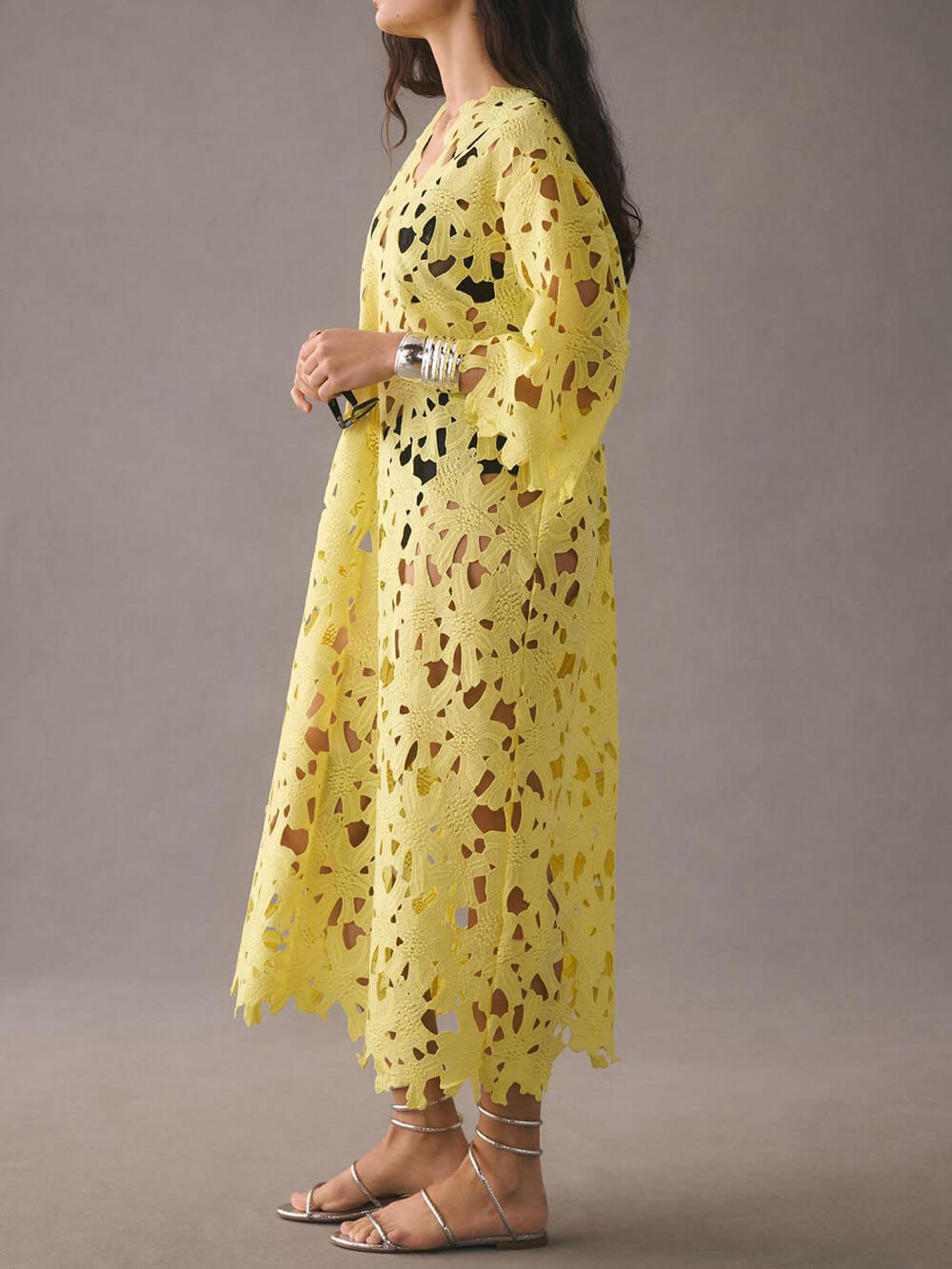 Robe mi-longue de plage en dentelle à enfiler
