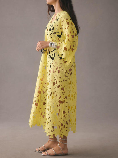 Robe mi-longue de plage en dentelle à enfiler
