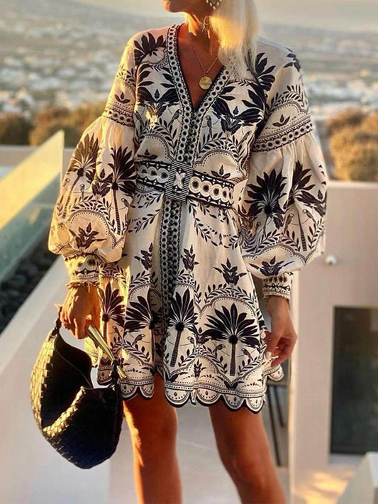 Robe courte de plage imprimée et ample
