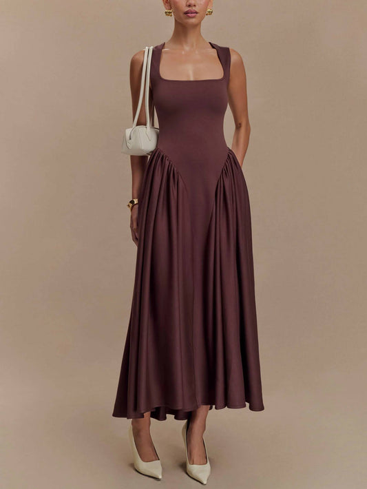 Robe trapèze rétro minimaliste à col carré
