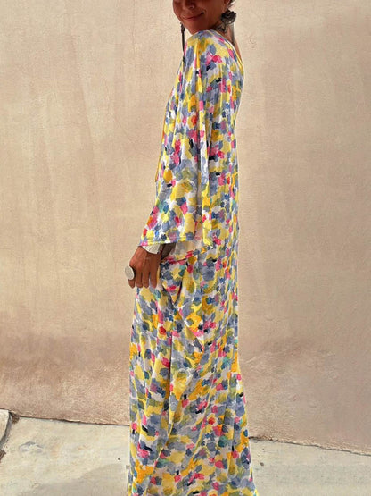 Robe longue décontractée à imprimé tie-dye et épaules dénudées