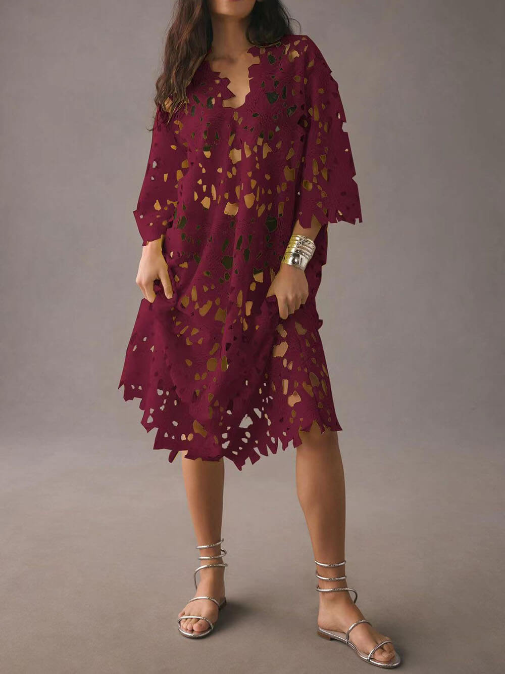 Robe mi-longue de plage en dentelle à enfiler