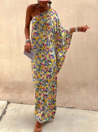Robe longue décontractée à imprimé tie-dye et épaules dénudées