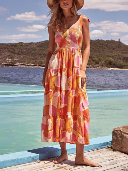 Robe caraco plissée sans manches à imprimé poitrine « Charme Marin » en tissu stretch