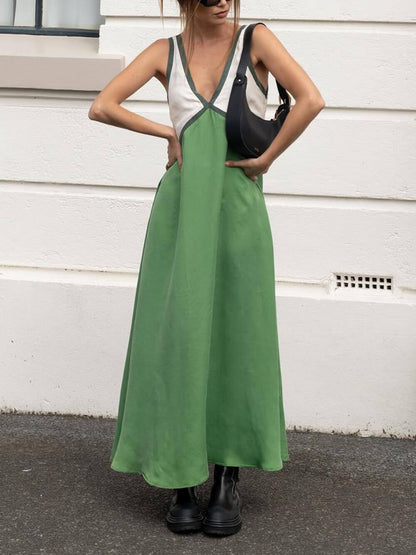 Robe Chic Col V à Couture Couleur Contrastante