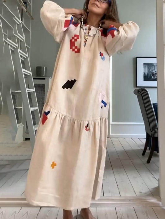 Robe longue légère unique à imprimé ethnique