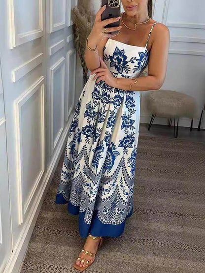 Robe midi ample smockée au dos à imprimé floral ethnique