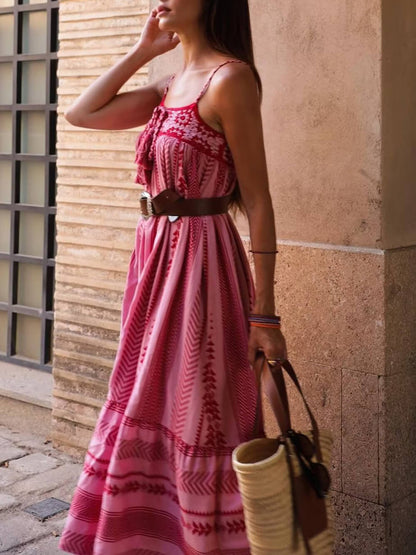 Robe longue en tricot style ethnique patchwork au crochet