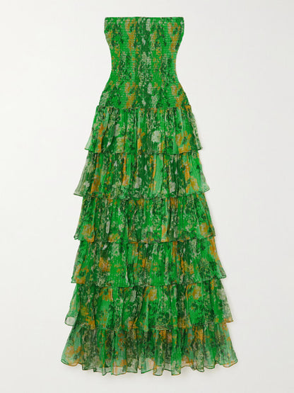 Robe longue bustier étagée à imprimé floral