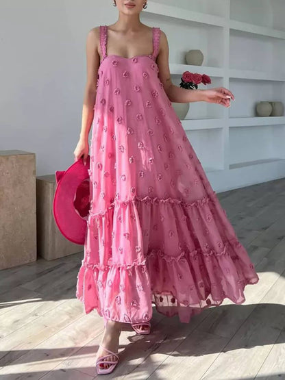 Robe longue ample évasée superposée à imprimé floral