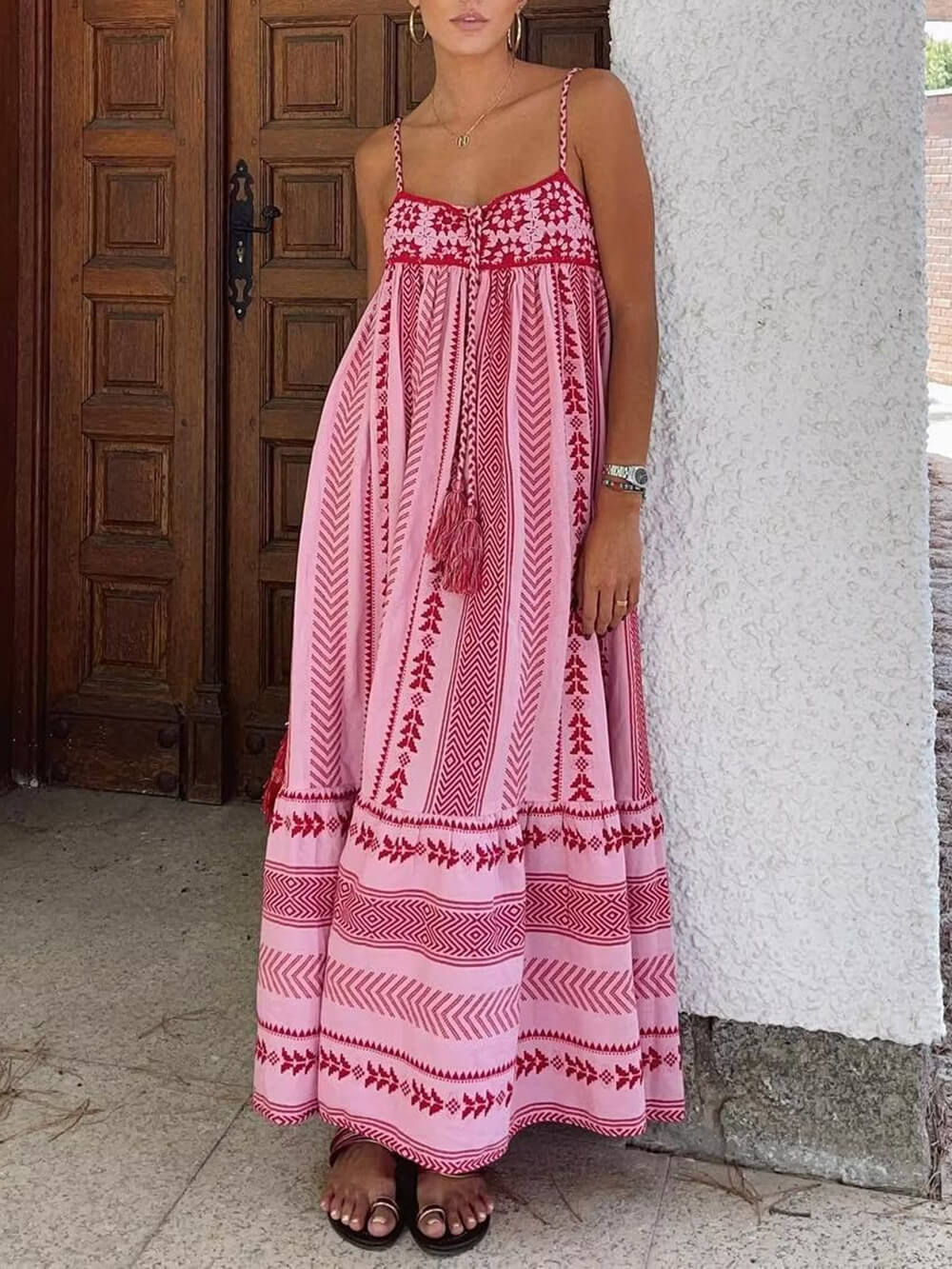 Robe longue en tricot style ethnique patchwork au crochet