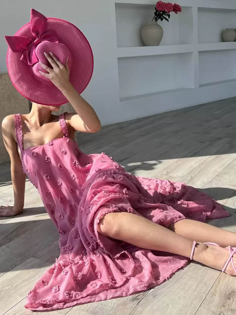 Robe longue ample évasée superposée à imprimé floral