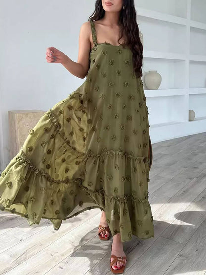 Robe longue ample évasée superposée à imprimé floral