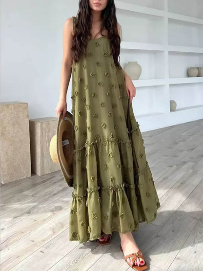 Robe longue ample évasée superposée à imprimé floral