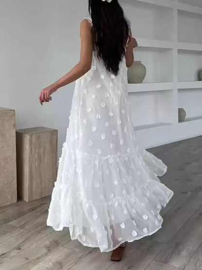 Robe longue ample évasée superposée à imprimé floral