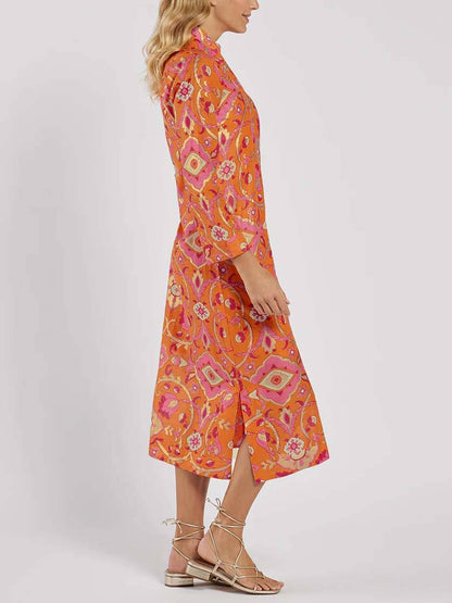 Robe Midi Imprimée Col Montant