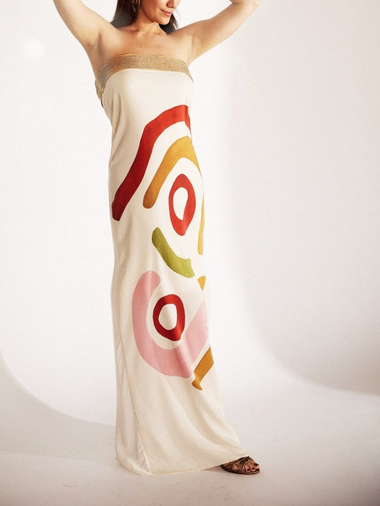 Robe midi à imprimé unique et pois
