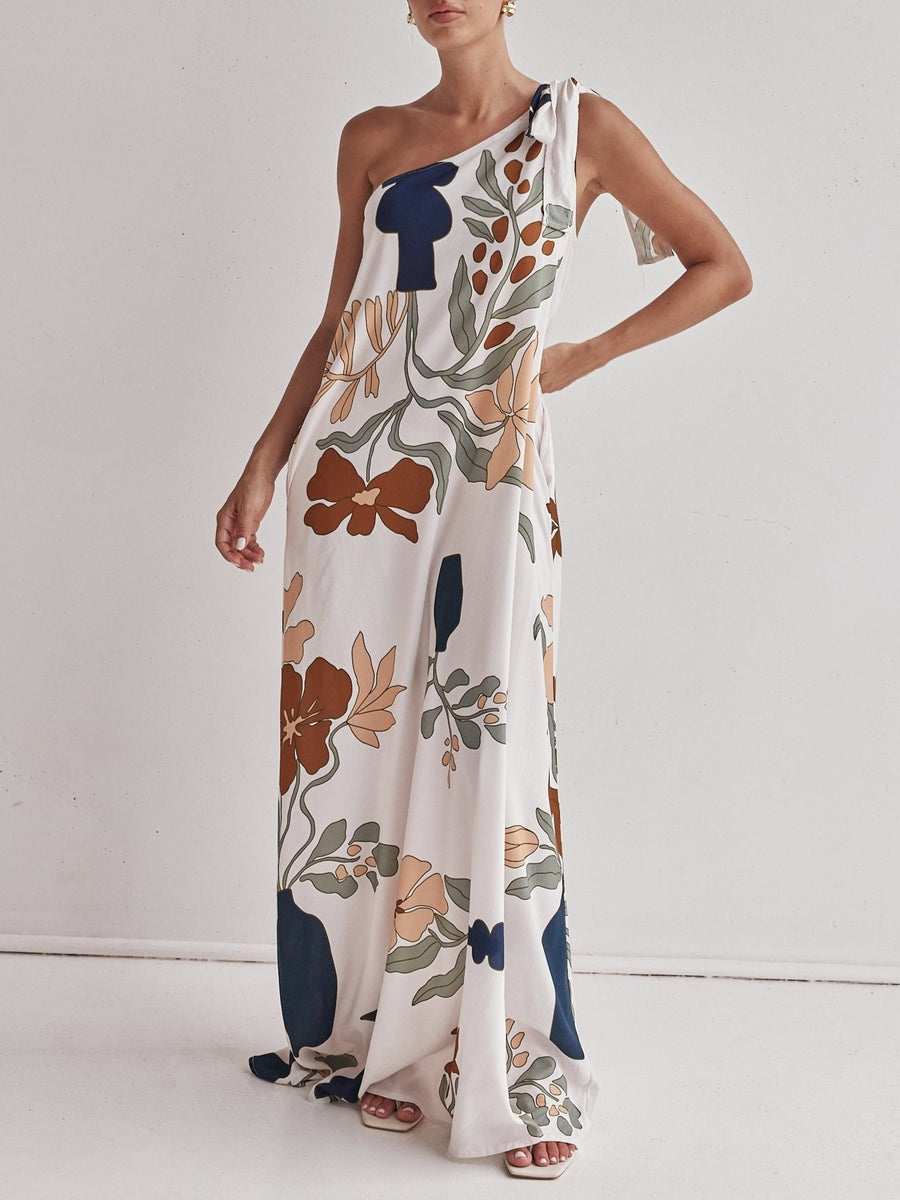 Robe longue asymétrique imprimée