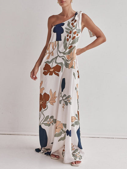 Robe longue asymétrique imprimée