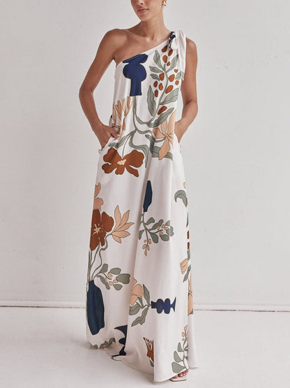 Robe longue asymétrique imprimée