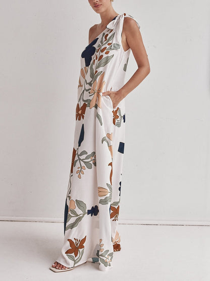 Robe longue asymétrique imprimée