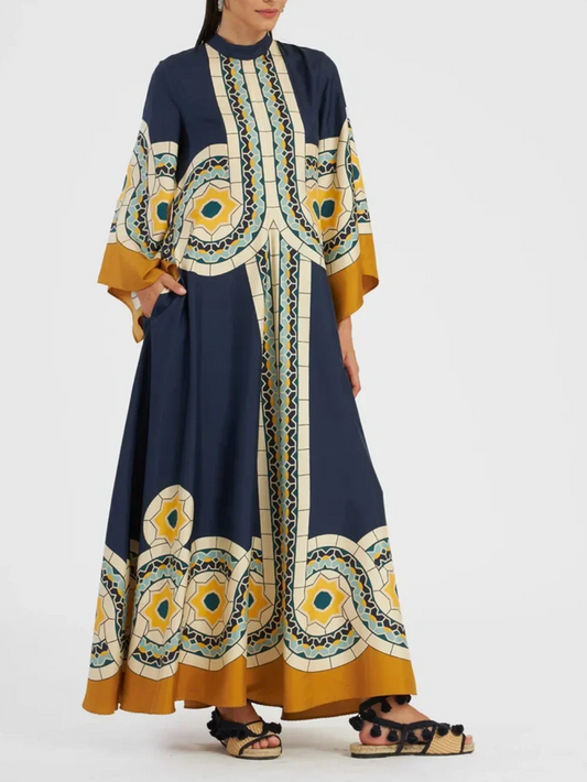 Robe longue en twill à imprimé Art déco