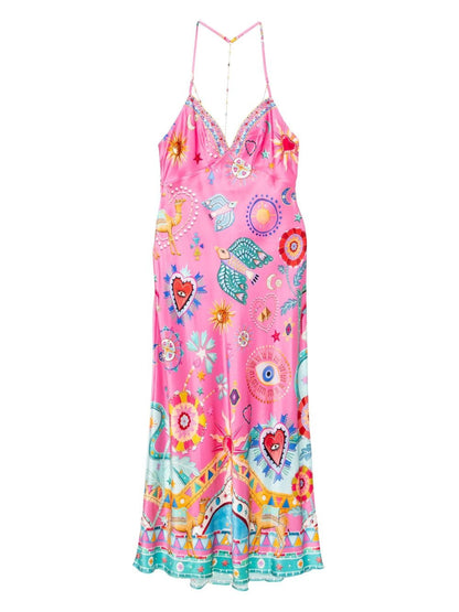 Robe Midi à Fines Bretelles et Détails Chaîne