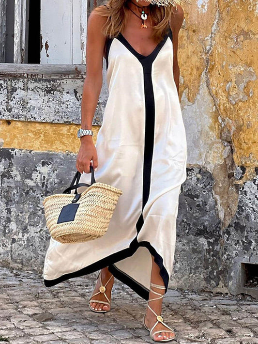 Robe mi-longue à bretelles colorblock