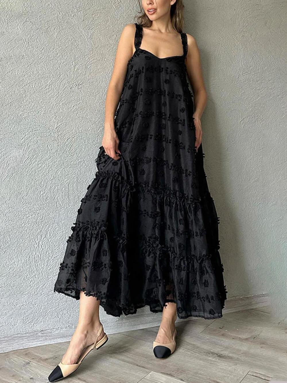 Robe longue ample évasée superposée à imprimé floral