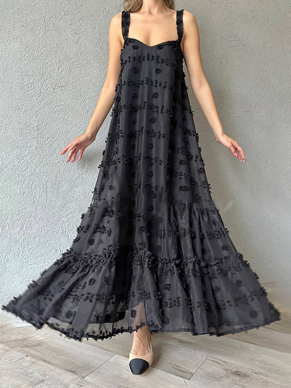 Robe longue ample évasée superposée à imprimé floral