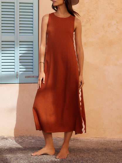 Robe ample à fente latérale embellie à vagues latérales rayées