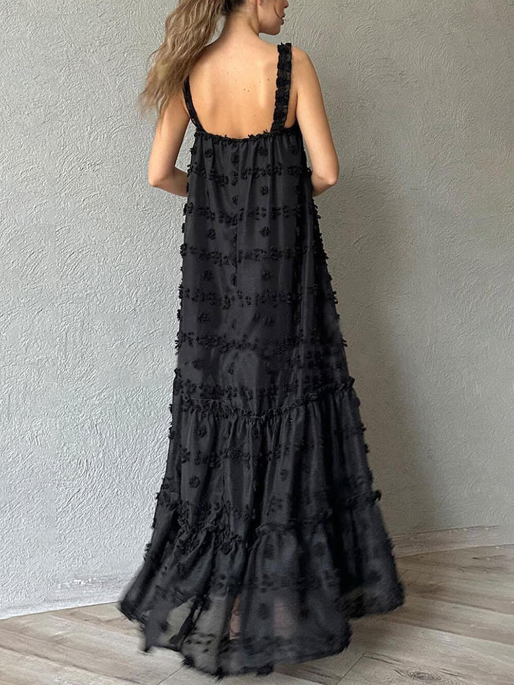 Robe longue ample évasée superposée à imprimé floral