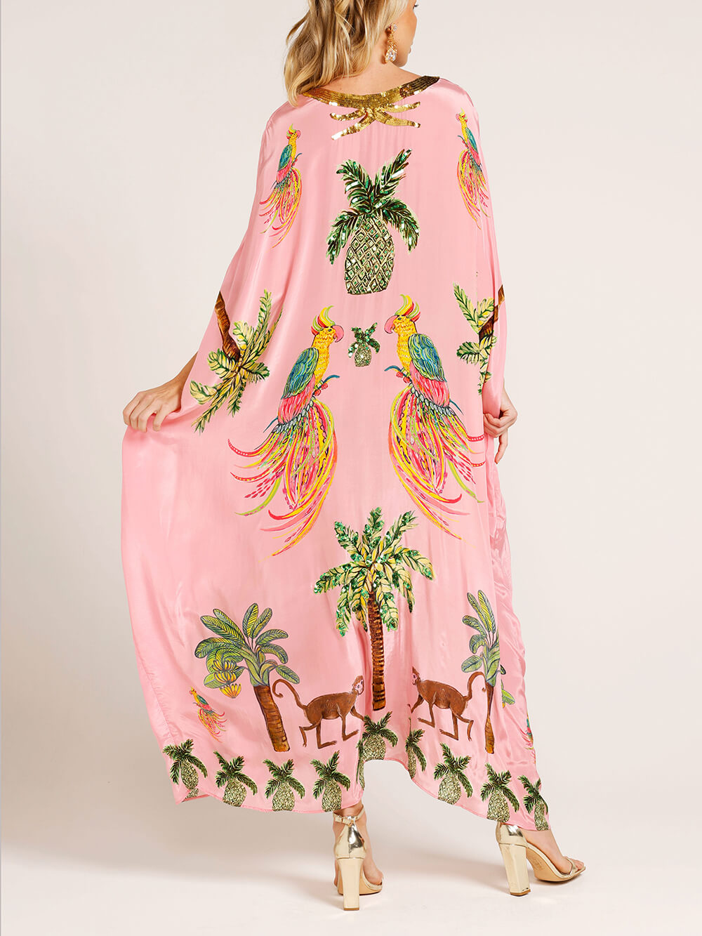 Robe Unique à Imprimé Arbre de Noix de Coco et Manches Tombantes