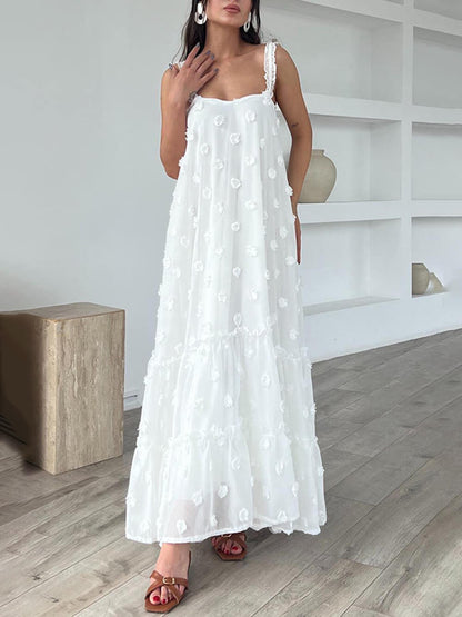 Robe longue ample évasée superposée à imprimé floral