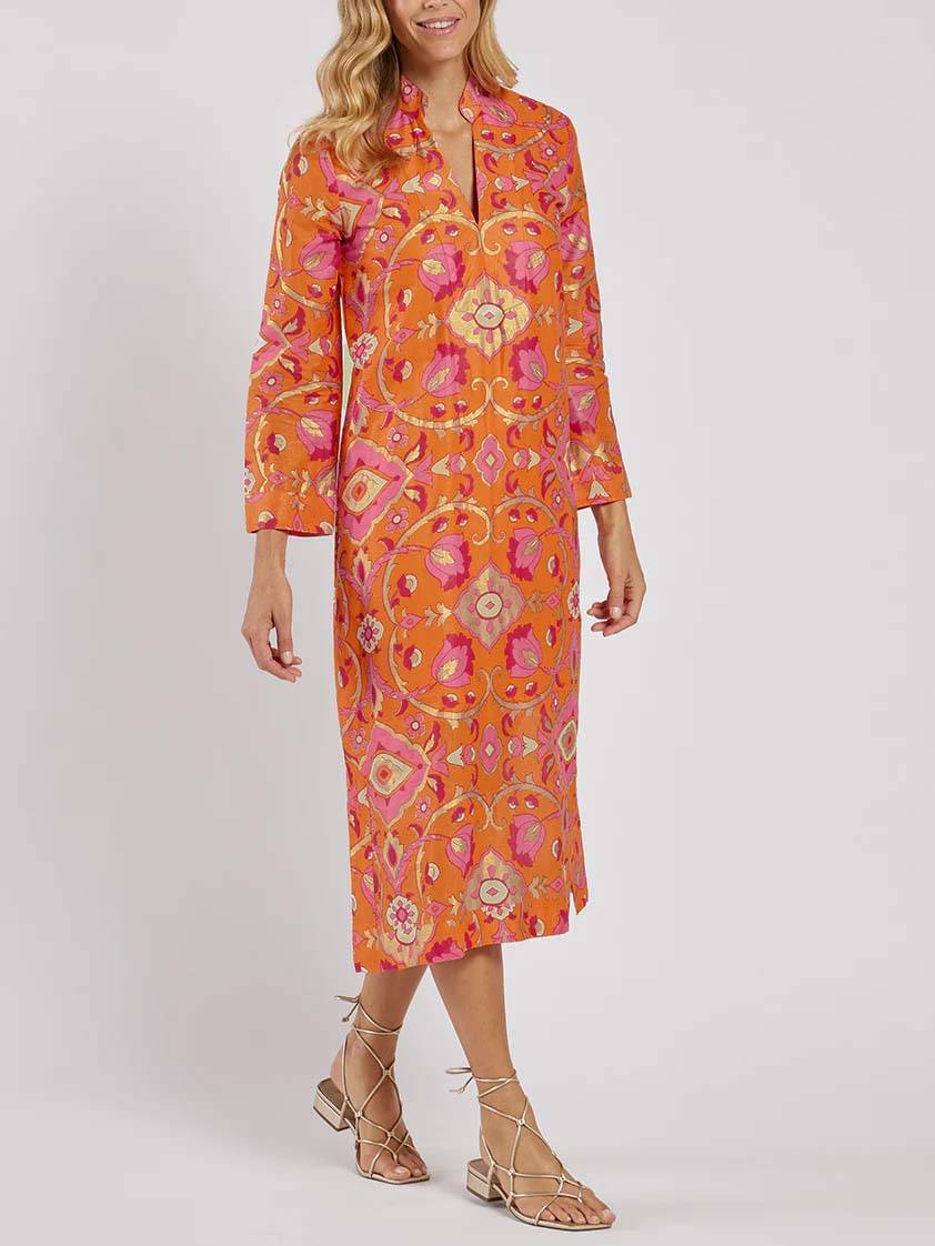 Robe Midi Imprimée Col Montant