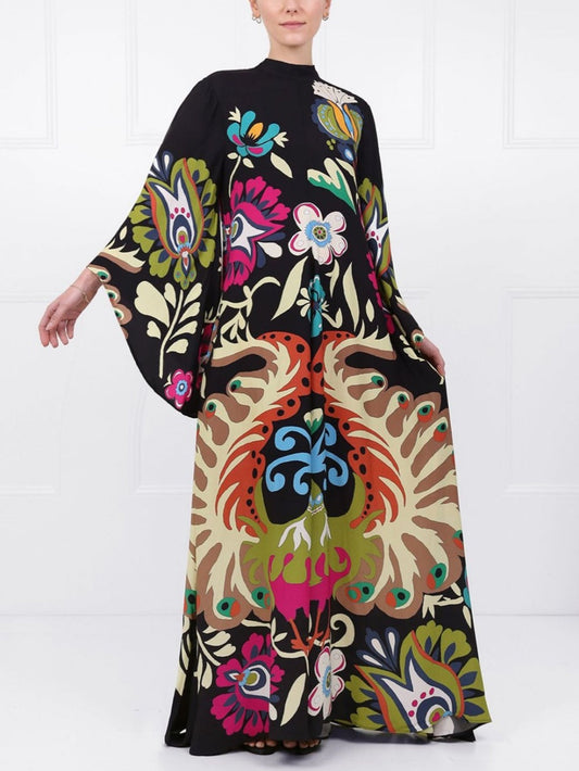 Robe longue imprimée paon