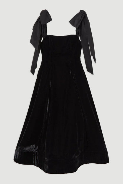 Robe midi bustier en velours avec nœud