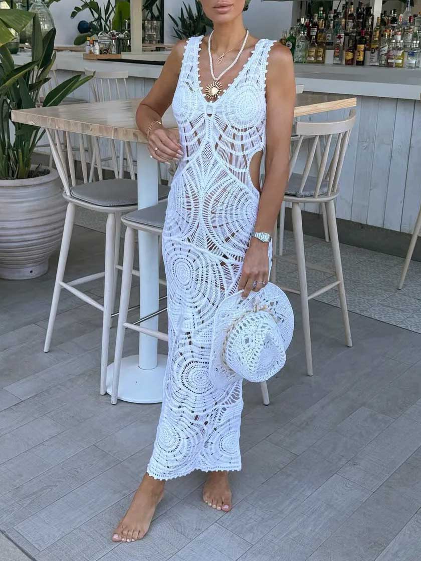 Robe midi sexy moulante décolletée en V pour la plage
