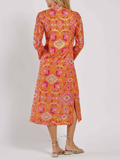 Robe Midi Imprimée Col Montant