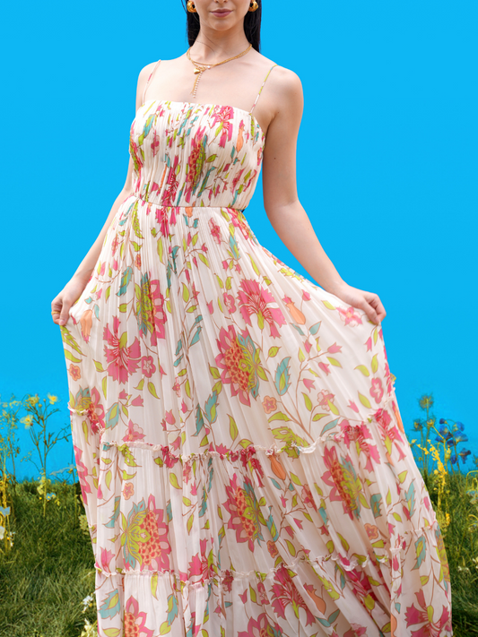 Robe longue tube saisissante à motifs dessinés à la main