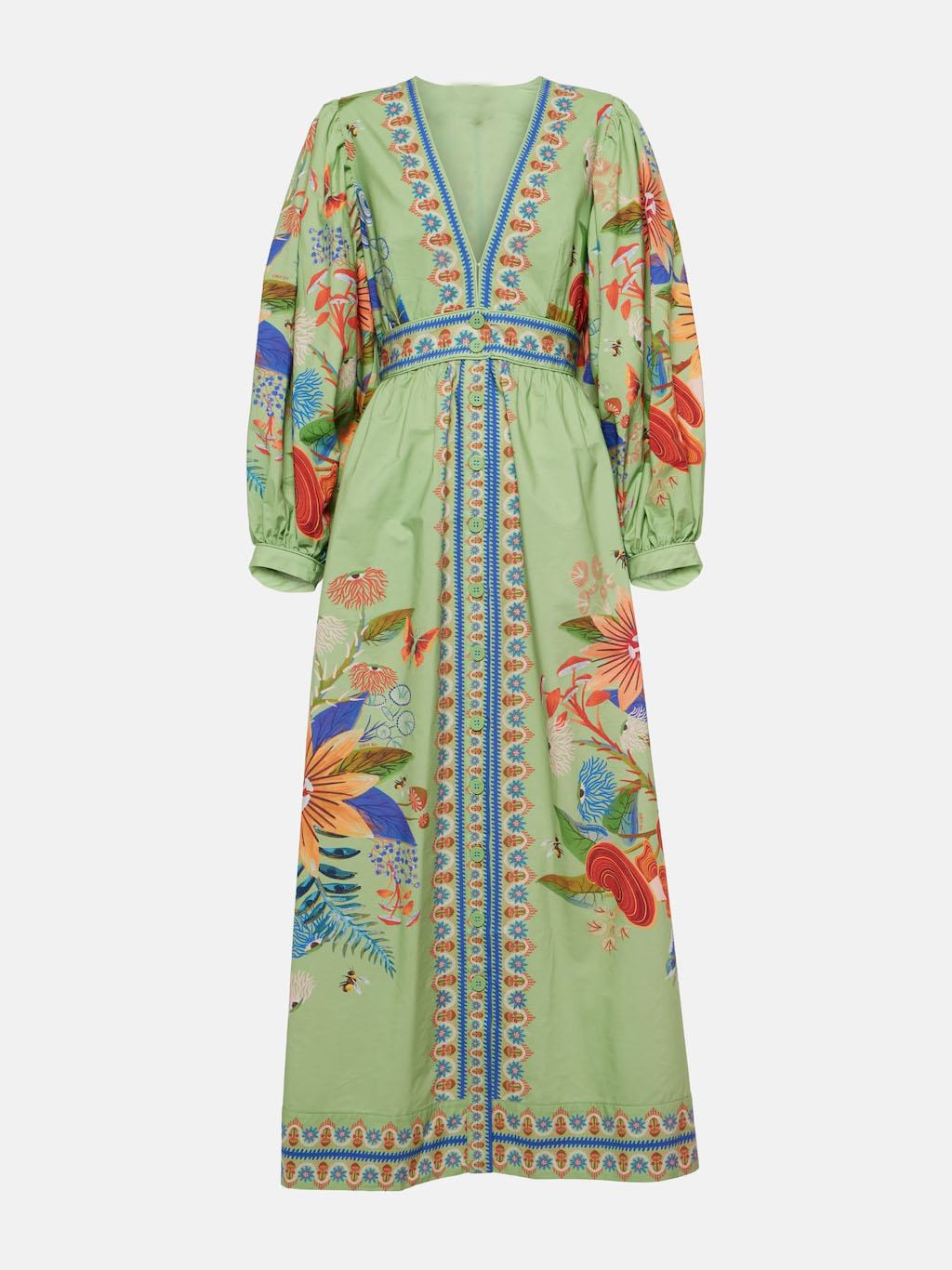 Robe midi à col en V, boutonnage simple et imprimé floral délicat