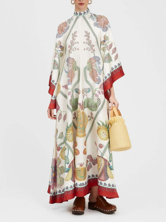 Robe longue imprimée ébène, placée à la main