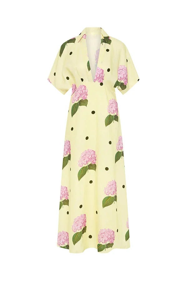 Robe longue chemise manches larges à imprimé pois et fleurs en lin mélangé Jasmine